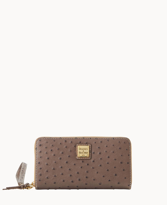 Dooney & Bourke Ostrich Large Zip Around Wristlet